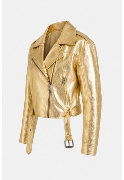 Chaqueta Biker Thaila De Cuero Para Mujer Acabado Metalizado Chaqueta Biker Thaila De Cuero Para Mujer Acabado Metalizado Dorado XS VÉLEZ