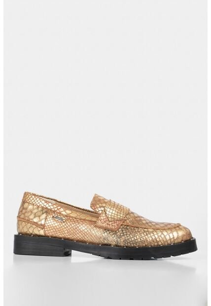Mocasines De Cuero Metalizado Textura Serpiente Mocasines De Cuero Metalizado Textura Serpiente Dorado 40 Vélez