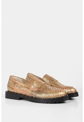 Mocasines De Cuero Metalizado Textura Serpiente Mocasines De Cuero Metalizado Textura Serpiente Dorado 40 Vélez