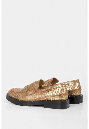 Mocasines De Cuero Metalizado Textura Serpiente Mocasines De Cuero Metalizado Textura Serpiente Dorado 40 Vélez