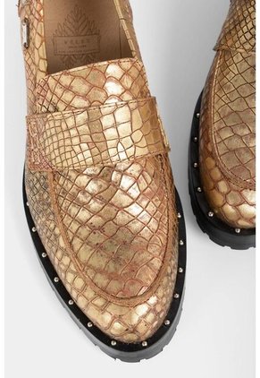 Mocasines De Cuero Metalizado Textura Serpiente Mocasines De Cuero Metalizado Textura Serpiente Dorado 40 Vélez