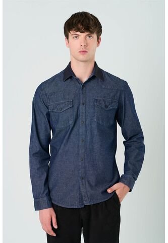 Sobrecamisa Alcor Manga Larga De Algodón Para Hombre Detalles Cuero Sobrecamisa Alcor Manga Larga De Algodón Para Hombre Detalles Cuero Azul Oscuro XL Vélez Vélez