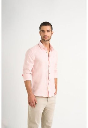Camisa Manga Larga En Lino Para Hombre Silueta Semi Ajustada Camisa Manga Larga En Lino Para Hombre Silueta Semi Ajustada Rosado L VÉLEZ