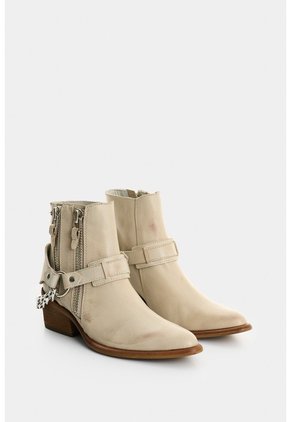 Botines De Cuero Craquelado Para Mujer Marine Botines De Cuero Craquelado Para Mujer Marine Crema 34 VÉLEZ