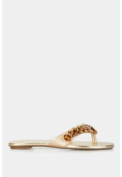 Sandalia Plana Stone De Cuero Para Mujer Detalle De Pedrería En Capellada