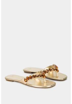 Sandalia Plana Stone De Cuero Para Mujer Detalle De Pedrería En Capellada