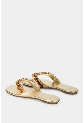 Sandalia Plana Stone De Cuero Para Mujer Detalle De Pedrería En Capellada