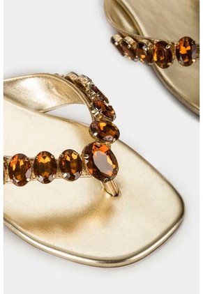 Sandalia Plana Stone De Cuero Para Mujer Detalle De Pedrería En Capellada