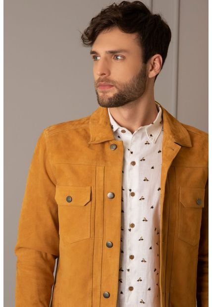 Chaqueta Zambeze De Gamuza Para Hombre Cuello Camisero