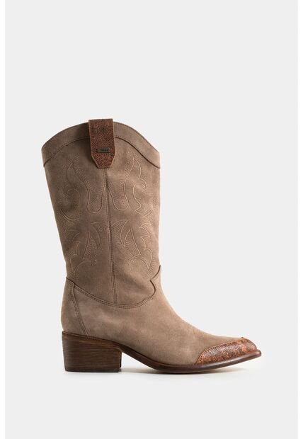 Botines Texanos Calisto De Cuero Con Textura Gamuzada Para Mujer Bordado Decorativo Botines Texanos Calisto De Cuero Con Textura Gamuzada Para Mujer Bordado Decorativo Arena 37 Vélez