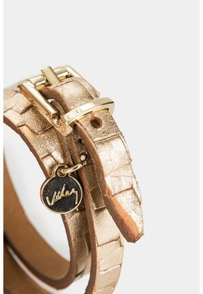 Manilla Calafate De Cuero Para Mujer Grabada Placa Tejido