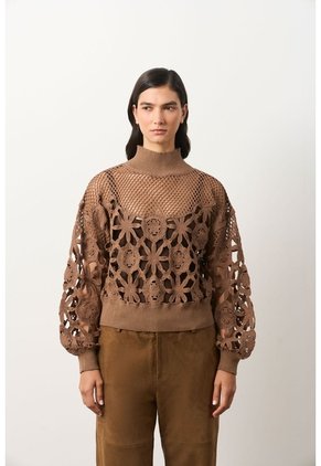 Sweater Oversize Cuello Alto En Algodón Para Mujer Runas Sweater Oversize Cuello Alto En Algodón Para Mujer Runas Tabaco M VÉLEZ