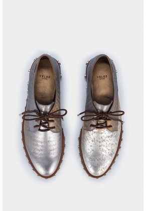 Zapatos Cordón Oxford De Cuero Folia Para Mujer Detalle De Taches Zapatos Cordón Oxford De Cuero Folia Para Mujer Detalle De Taches Gris Pistola 39 Vélez