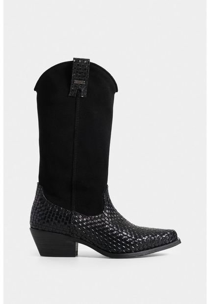 Botas Gobi De Cuero Liso Y Gamuza Para Mujer Chapetas Tejidas Botas Gobi De Cuero Liso Y Gamuza Para Mujer Chapetas Tejidas Negro 35 Vélez