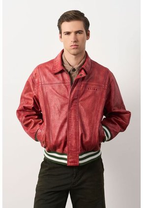 Chaqueta Bomber En Cuero Envejecido Para Hombre Chaqueta Bomber En Cuero Envejecido Para Hombre Rojo XL VÉLEZ