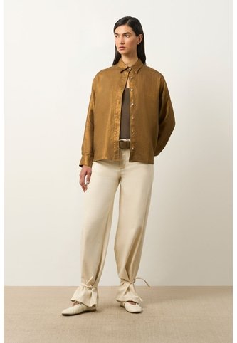 Camisa Peonia En Lino Con Acabado Metalizado Para Mujer Oversized Camisa Peonia En Lino Con Acabado Metalizado Para Mujer Oversized Bronce M VÉLEZ Vélez