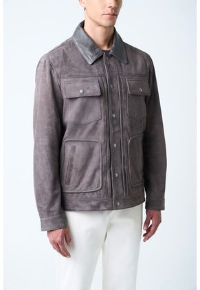 Chaqueta Aron En Gamuza Para Hombre Detalle Cuero Chaqueta Aron En Gamuza Para Hombre Detalle Cuero Gris Pistola XXXL VÉLEZ