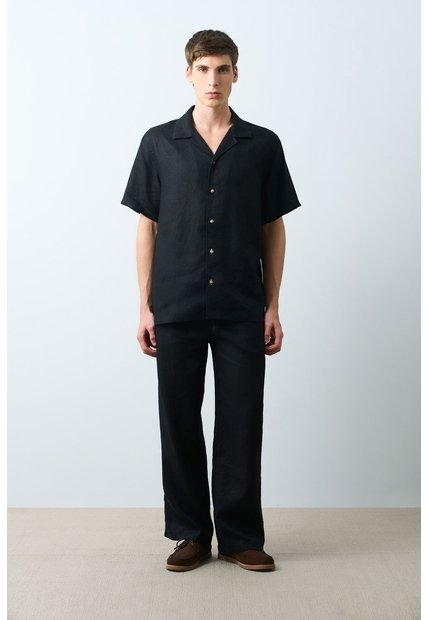 Camisa Manga Corta En Lino Para Hombre Málaga Camisa Manga Corta En Lino Para Hombre Málaga Negro XXL VÉLEZ