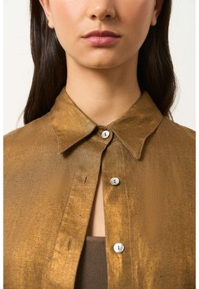 Camisa Peonia En Lino Con Acabado Metalizado Para Mujer Oversized Camisa Peonia En Lino Con Acabado Metalizado Para Mujer Oversized Bronce M VÉLEZ
