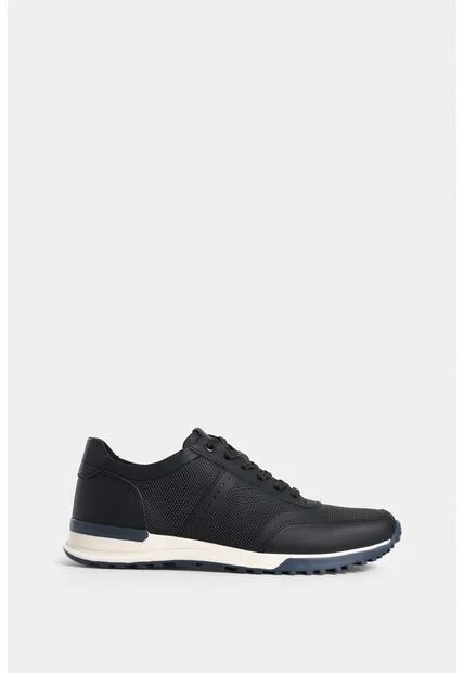 Tenis Vuelos De Cuero Para Hombre Combinación De Texturas Tenis Vuelos De Cuero Para Hombre Combinación De Texturas Negro 42 VÉLEZ