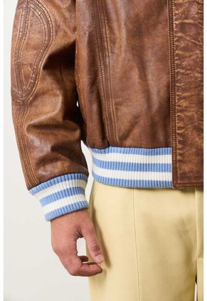 Chaqueta Bomber En Cuero Envejecido Para Hombre Chaqueta Bomber En Cuero Envejecido Para Hombre Cafe S VÉLEZ