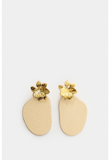 Arete Flor Metalizada De Cuero Para Mujer Lumia Arete Flor Metalizada De Cuero Para Mujer Lumia Dorado VÉLEZ