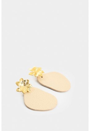 Arete Flor Metalizada De Cuero Para Mujer Lumia Arete Flor Metalizada De Cuero Para Mujer Lumia Dorado VÉLEZ