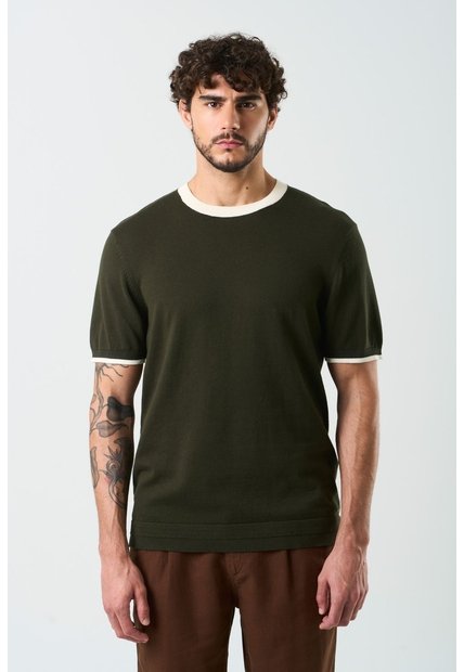 Camiseta Tejida Manga Corta Para Hombre Luminia Camiseta Tejida Manga Corta Para Hombre Luminia Verde Oliva XS VÉLEZ