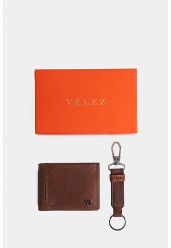 Kit Billetera Y Llavero De Cuero Vintage Kit Billetera Y Llavero De Cuero Vintage Brandy VÉLEZ Vélez