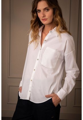 Camisa Basic Para Mujer Popelina Manga Larga Blanco Camisa Basic Para Mujer Popelina Manga Larga Blanco VÉLEZ