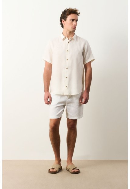 Camisa En Lino Manga Corta Siena Para Hombre Camisa En Lino Manga Corta Siena Para Hombre Arena M VÉLEZ