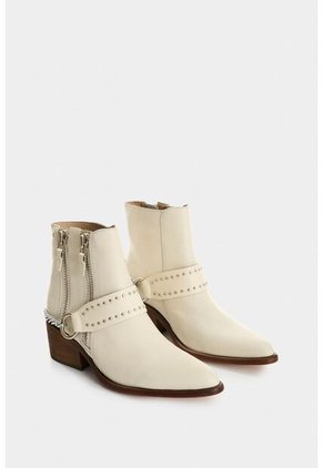 Botines Silueta Texana De Cuero Para Mujer Saturno Botines Silueta Texana De Cuero Para Mujer Saturno Beige 36 VÉLEZ