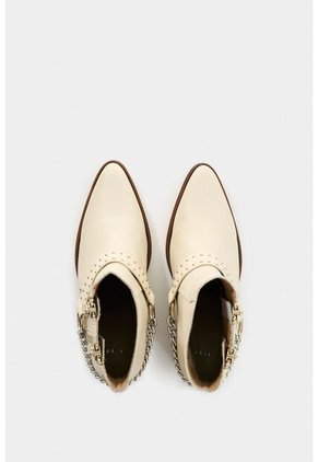 Botines Silueta Texana De Cuero Para Mujer Saturno Botines Silueta Texana De Cuero Para Mujer Saturno Beige 36 VÉLEZ