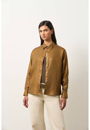 Camisa Peonia En Lino Con Acabado Metalizado Para Mujer Oversized Camisa Peonia En Lino Con Acabado Metalizado Para Mujer Oversized Bronce M VÉLEZ