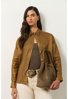 Camisa Peonia En Lino Con Acabado Metalizado Para Mujer Oversized Camisa Peonia En Lino Con Acabado Metalizado Para Mujer Oversized Bronce M VÉLEZ