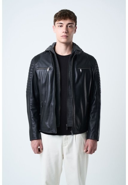 Chaqueta Belmont De Cuero Para Hombre Capucha Y Pechera Chaqueta Belmont De Cuero Para Hombre Capucha Y Pechera Negro S VÉLEZ