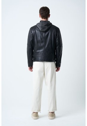 Chaqueta Belmont De Cuero Para Hombre Capucha Y Pechera Chaqueta Belmont De Cuero Para Hombre Capucha Y Pechera Negro S VÉLEZ