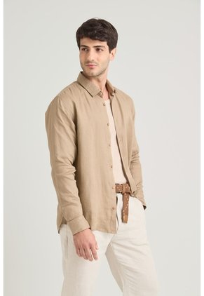 Camisa Manga Larga En Lino Para Hombre Silueta Semi Ajustada Camisa Manga Larga En Lino Para Hombre Silueta Semi Ajustada Tabaco L VÉLEZ