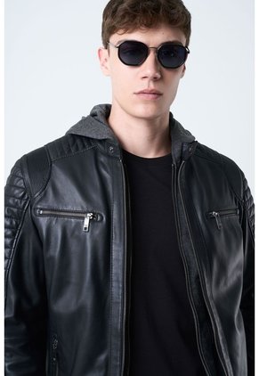 Chaqueta Belmont De Cuero Para Hombre Capucha Y Pechera Chaqueta Belmont De Cuero Para Hombre Capucha Y Pechera Negro S VÉLEZ