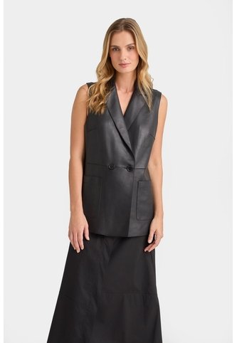 Chaleco Sol De Cuero Ovino Para Mujer Fit Recto Chaleco Sol De Cuero Ovino Para Mujer Fit Recto Negro XL VÉLEZ Vélez