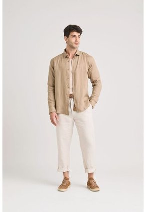 Camisa Manga Larga En Lino Para Hombre Silueta Semi Ajustada Camisa Manga Larga En Lino Para Hombre Silueta Semi Ajustada Tabaco M VÉLEZ