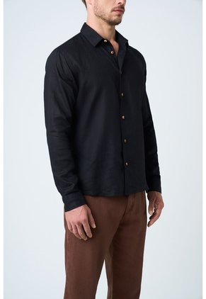 Camisa Manga Larga En Lino Para Hombre Silueta Semi Ajustada Camisa Manga Larga En Lino Para Hombre Silueta Semi Ajustada Negro M VÉLEZ