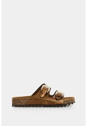 Sandalia Plana De Cuero Folia Para Mujer Pilos Sandalia Plana De Cuero Folia Para Mujer Pilos Bronce 38 VÉLEZ