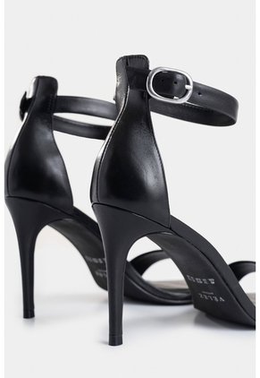 Sandalia Tacón Clavel De Cuero Para Mujer Amarre Al Tobillo Sandalia Tacón Clavel De Cuero Para Mujer Amarre Al Tobillo Negro 34 VÉLEZ