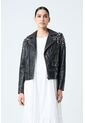 Chaqueta Biker De Cuero Para Mujer Cristales Chaqueta Biker De Cuero Para Mujer Cristales Negro M VÉLEZ de Vélez