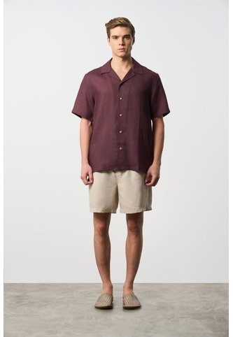 Camisa Manga Corta En Lino Para Hombre Málaga Camisa Manga Corta En Lino Para Hombre Málaga Vinotinto XL VÉLEZ Vélez