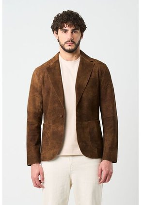 Blazer De Cuero Gamuzado Para Hombre Sole Blazer De Cuero Gamuzado Para Hombre Sole Miel XXL VÉLEZ