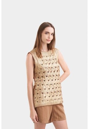 Chaleco Alba Tejido Folia Para Mujer Rectilíneo Chaleco Alba Tejido Folia Para Mujer Rectilíneo Dorado XL Vélez