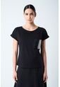 Camiseta Manga Corta Para Mujer Bolsillo Cuero Camiseta Manga Corta Para Mujer Bolsillo Cuero Negro XS VÉLEZ de Vélez