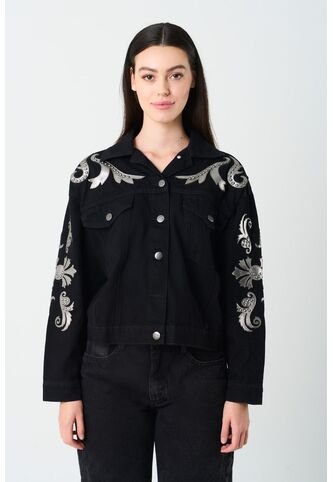 Chaqueta Trucker En Denim Y Cuero Para Mujer Soren Chaqueta Trucker En Denim Y Cuero Para Mujer Soren Negro M VÉLEZ Vélez